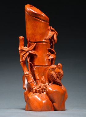 花梨木雕刻摆件竹报平安根雕竹子节节高实木质家居装饰红木工艺品