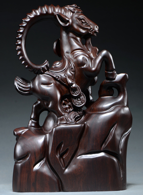 黑檀木雕羊摆件客厅招财领头羊工艺品家居实木质雕刻生肖羊装饰品