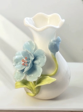 小清新陶瓷手捏花朵艺术摆件创意家居插花装饰品陶瓷花迷你小花瓶