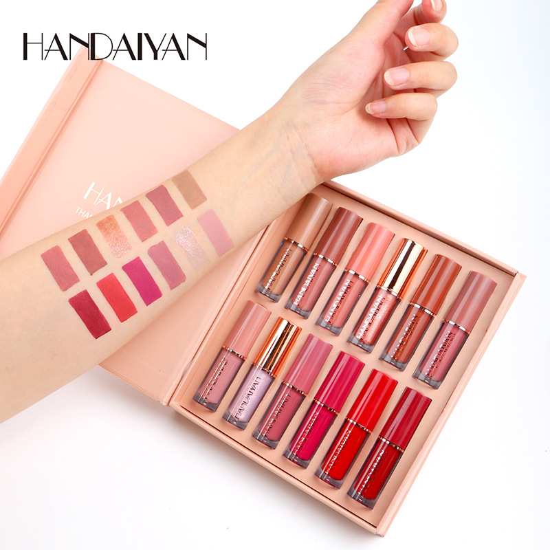 HANDAIYAN Makeup 12-color lip gloss set lipstick唇彩口红套装 - 图1