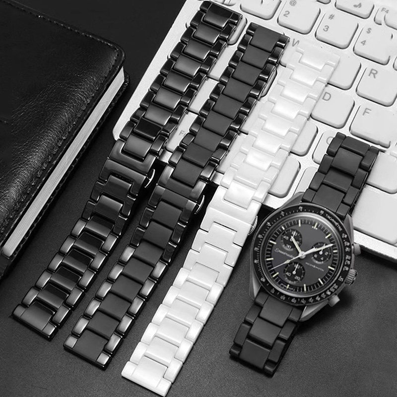 适配MOVADO摩凡陀BOLD博物馆系列石英表陶瓷手表带黑白色男女表链-图0