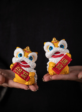 醒狮摆件国潮舞狮文创狮子头工艺品客厅酒柜装饰品家居办公桌摆设