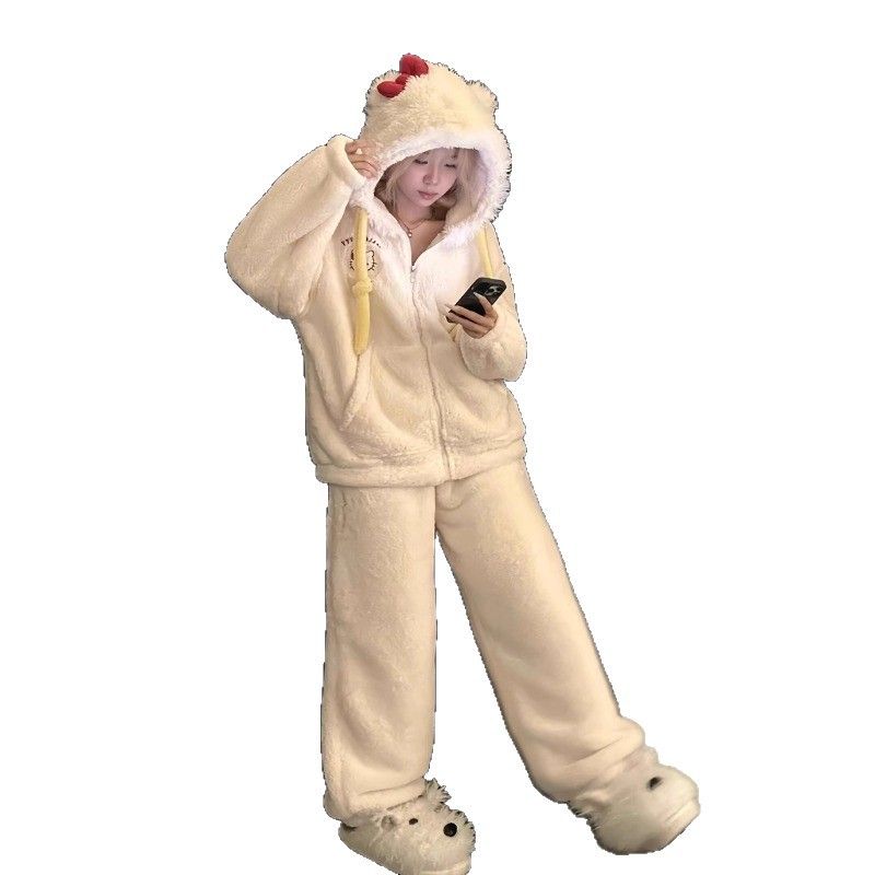 150cm小个子连帽珊瑚绒睡袍小款加绒加厚保暖睡衣家居服套装xxs码 - 图3