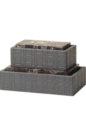 现代轻奢木质大理石皮革纹首饰盒