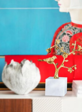 现代简约轻奢大理石鸟语花香摆件