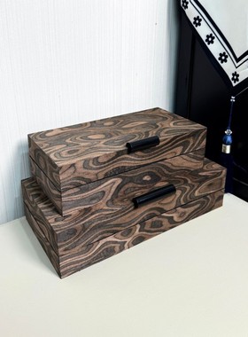 轻奢现代皮革黑边抽象木纹托盘样板间相框装饰家居餐厅茶几装饰