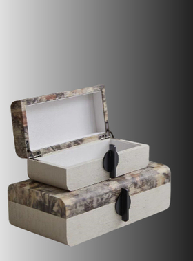 现代新中式侘寂风皮革圆扣装饰盒