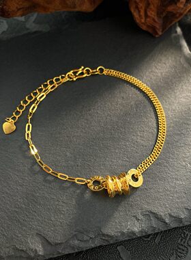 足金999黄金送女友送老婆礼物实心AB双层调节LOVE双饼小蛮腰手链