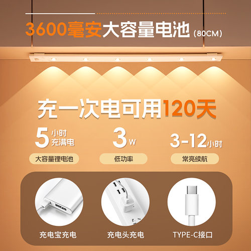 人体感应小山丘灯无线磁吸自粘充电式led灯入户门口鞋柜酒柜灯条 - 图3