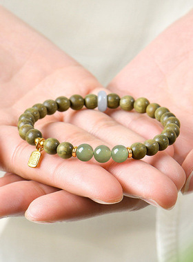 批发天然绿檀木和田玉单圈双圈手链木质佛珠念珠女款盘玩文玩手串