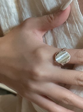 S925纯银韩版小众设计感复古简约时尚拉丝戒指韩版时尚质感指环