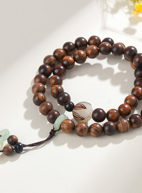 批发天然山檀木菩提圆珠老型珠竹节双圈手串文玩佛珠文创手链定制