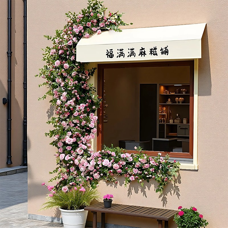 玫瑰花墙装饰仿真花藤造景空调管道假花遮挡网红打卡瀑布花背景墙 - 图1