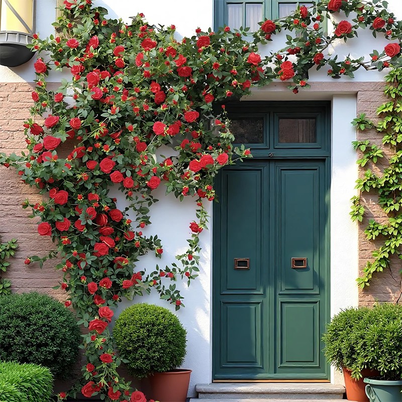 玫瑰花墙装饰仿真花藤造景空调管道假花遮挡网红打卡瀑布花背景墙 - 图0