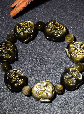 天然乌金黑曜石弥勒佛吊坠