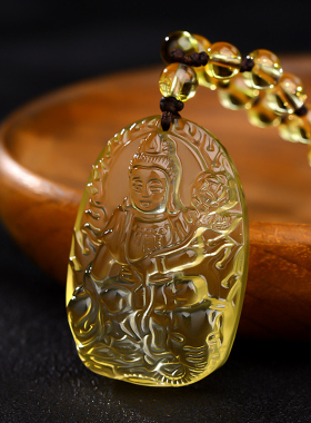 天然黄水晶本命佛普贤菩萨吊坠