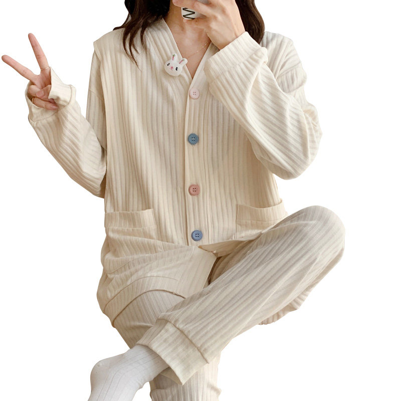 孕妇春秋纯棉月子服8月份9睡衣 蓝莜娜家居服套装