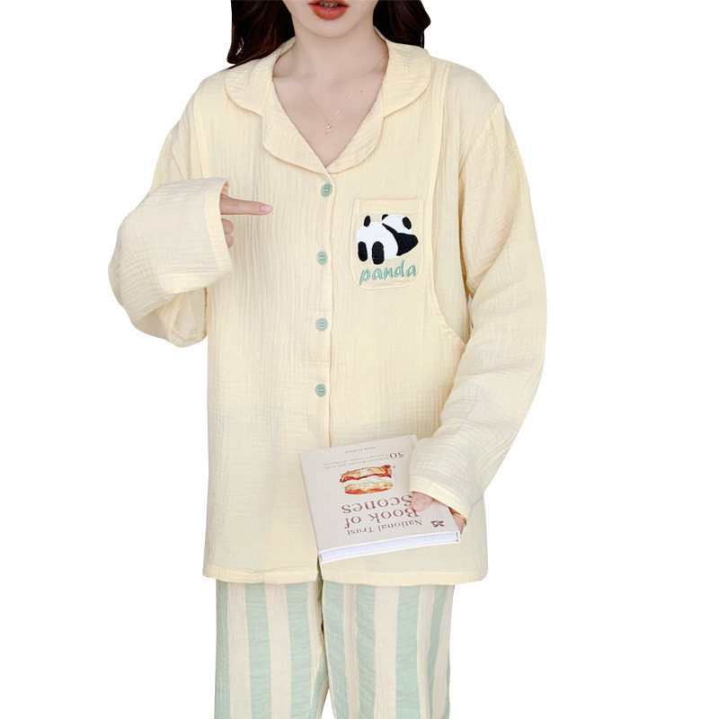 孕妇春秋款纯棉纱布月子服睡衣 蓝莜娜家居服套装