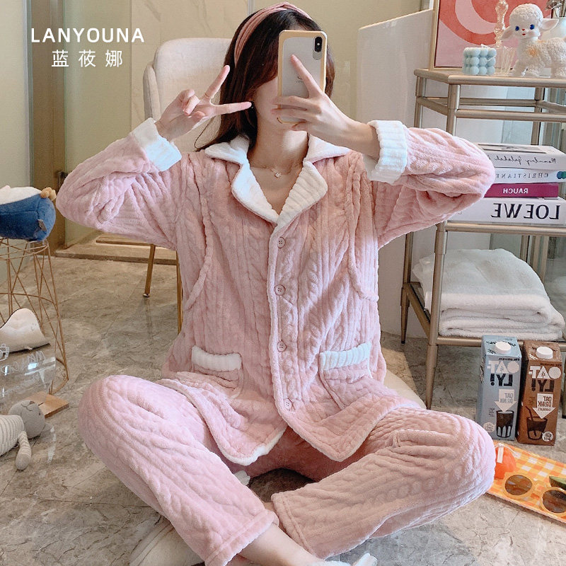 月子服秋冬季12月份1产后加绒睡衣 蓝莜娜家居服套装