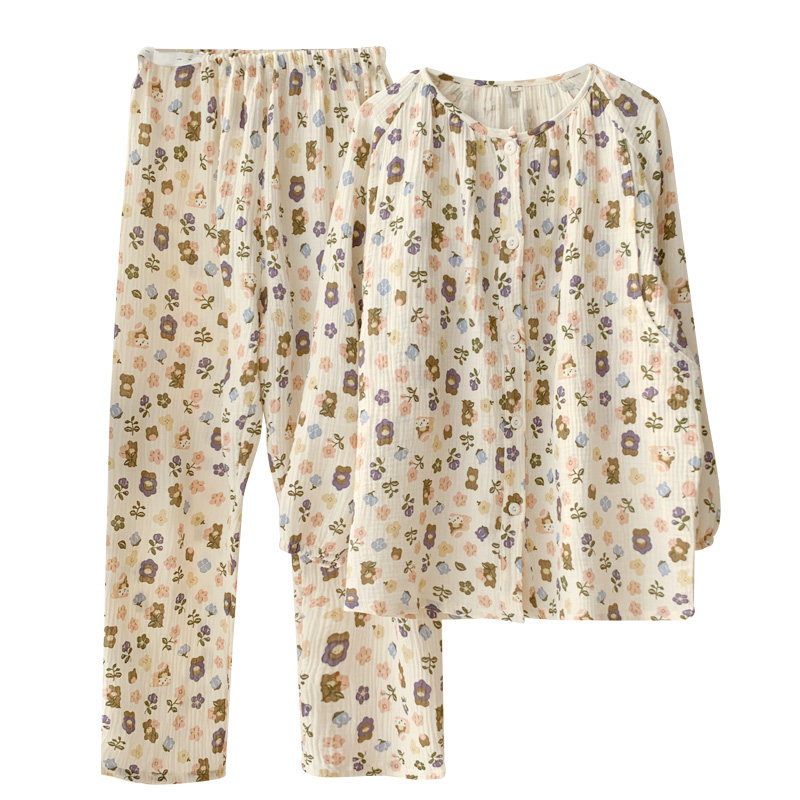 月子服纯棉纱布夏季产后3月份睡衣 蓝莜娜家居服套装