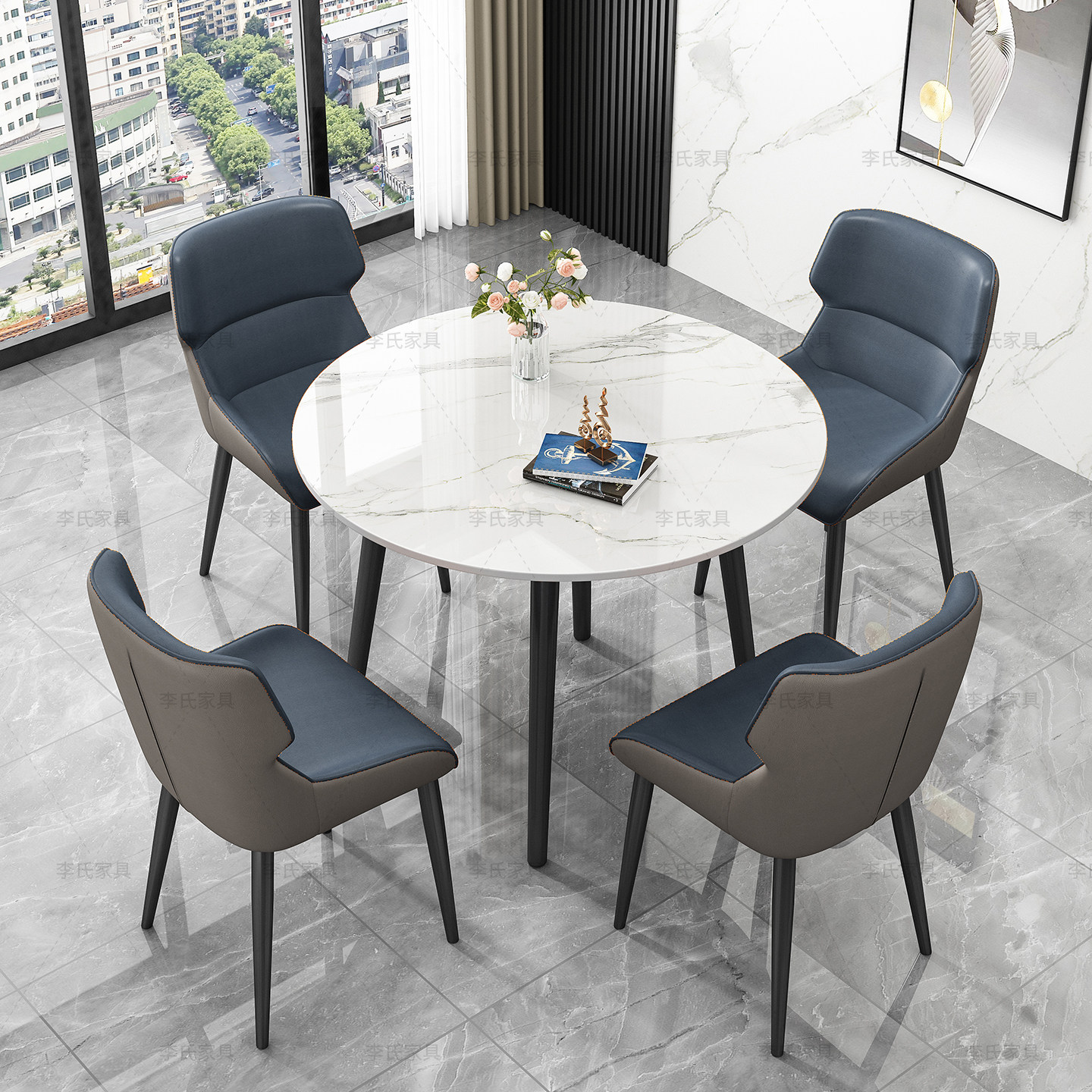 轻奢岩板正方形酒店售楼处商务接待洽谈桌简约家用餐桌小户型圆桌,淘宝优惠券,粉丝福利购,淘宝优惠卷
