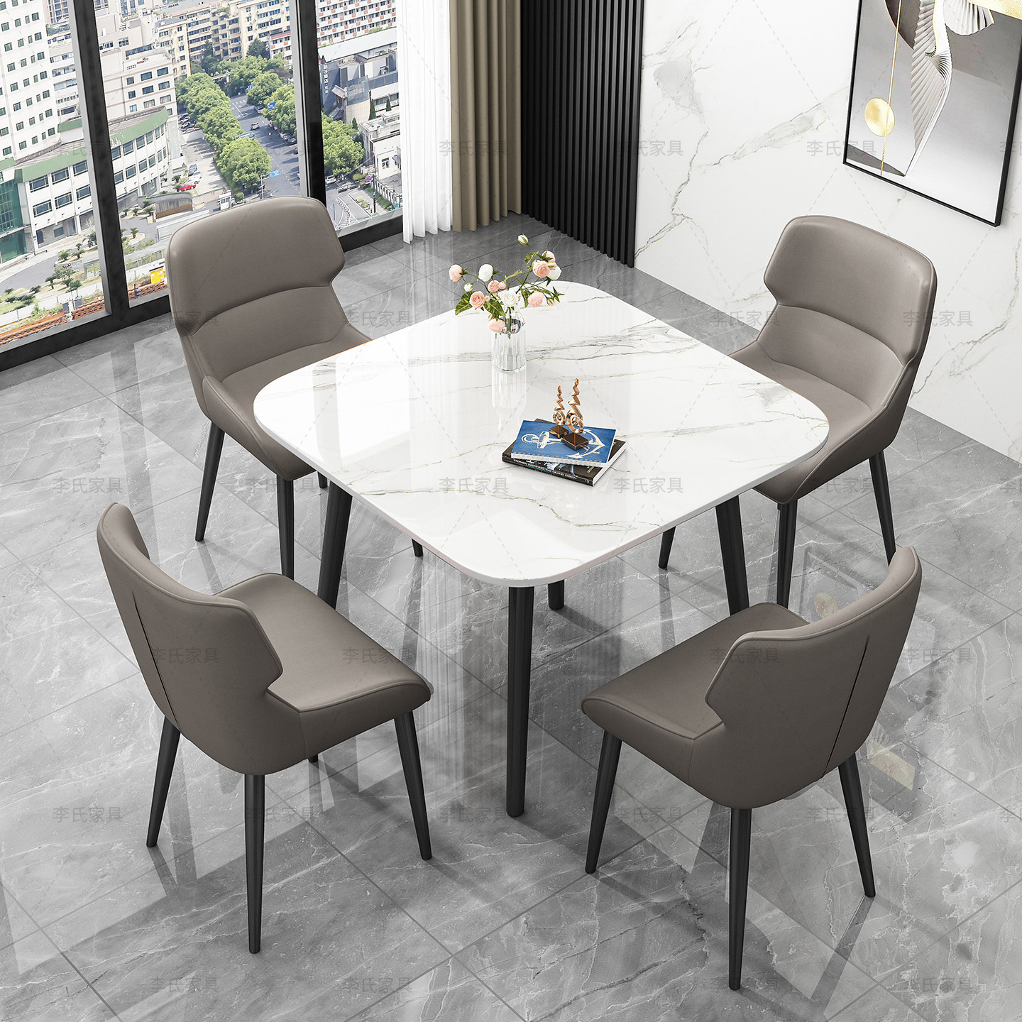 轻奢岩板正方形酒店售楼处商务接待洽谈桌简约家用餐桌小户型圆桌,淘宝优惠券,粉丝福利购,淘宝优惠卷
