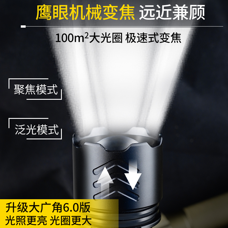 锐尼强光超亮手电筒充电式耐用户外便携家用小型多功能氙气远射灯