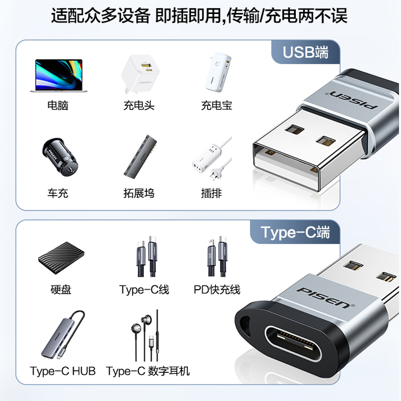 品胜otg转接头tog type-c tapec转usb适用苹果oppo手机vivo通用12/13 typc接口ogt转换器otc tpye tipc tapc