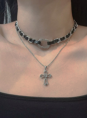 亚裔轻奢辣妹风十字架项链女轻奢高级感锁骨链颈链配饰毛衣链