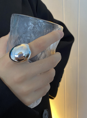 女金属夸张几何椭圆光面戒指指环