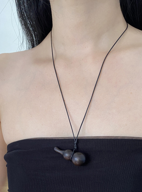 木制皮绳女葫芦项链毛衣链