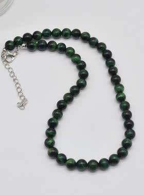 复古高级感绿色圆珠项链女