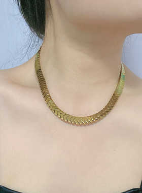 碎石蛇骨链女宽版刀片项链锁骨链