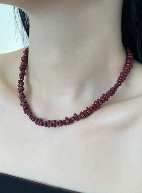 碎石串珠不规则女安可拉红色项链
