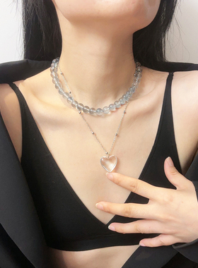 双层锁骨链韩国东大门街拍饰品时尚优雅淑女颈链蝴蝶珍珠项链配饰