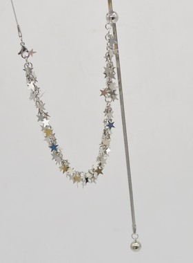 网红五角星亮片流苏可抽拉项链