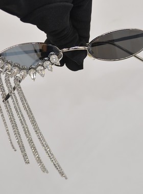 欧美水钻链条流苏眼镜ins网红