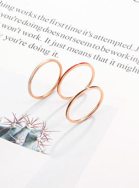 创意三色时尚1mm极细滴胶滴油戒指 钛钢玫瑰金女士食尾戒指环