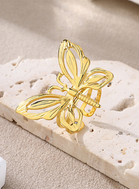 法式复古18K镀金蝴蝶戒指