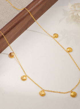 新款小扇贝吊坠钛钢镀金项链