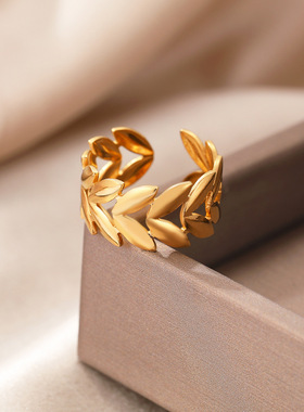 欧美小众麦穗树叶金戒