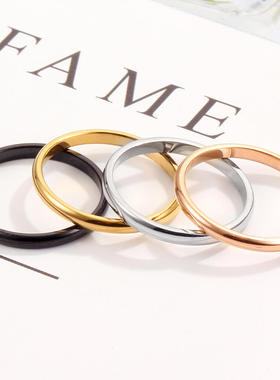 欧美新款时尚简约光面钛钢戒指 镀18K玫瑰金球面不锈钢情侣戒指女