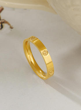 2024新款金色素圈米字钻纹戒指个性钛钢小众设计情侣对戒送礼物