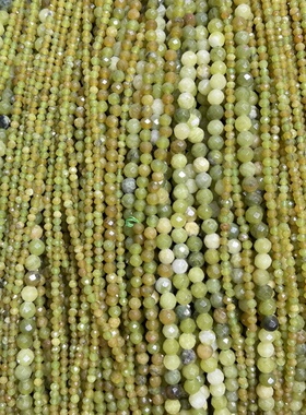 天然橄榄玉石2-3-4mm切割面圆珠diy散珠串珠手链项链耳饰配件材料