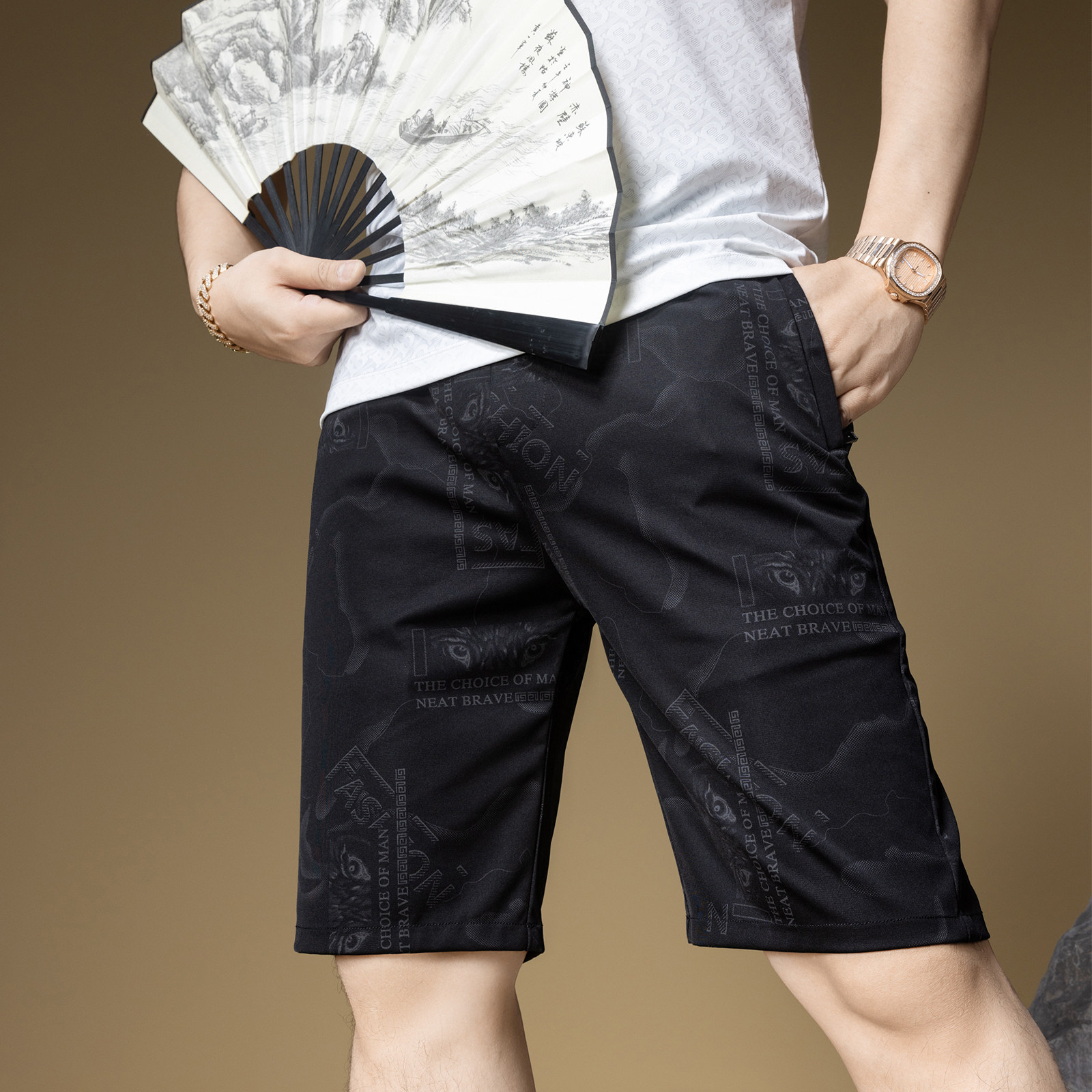 ZOUK欧洲站短裤男潮牌印花暗纹夏季薄款男裤子2024新款休闲沙滩裤,淘宝优惠券,粉丝福利购,淘宝优惠卷