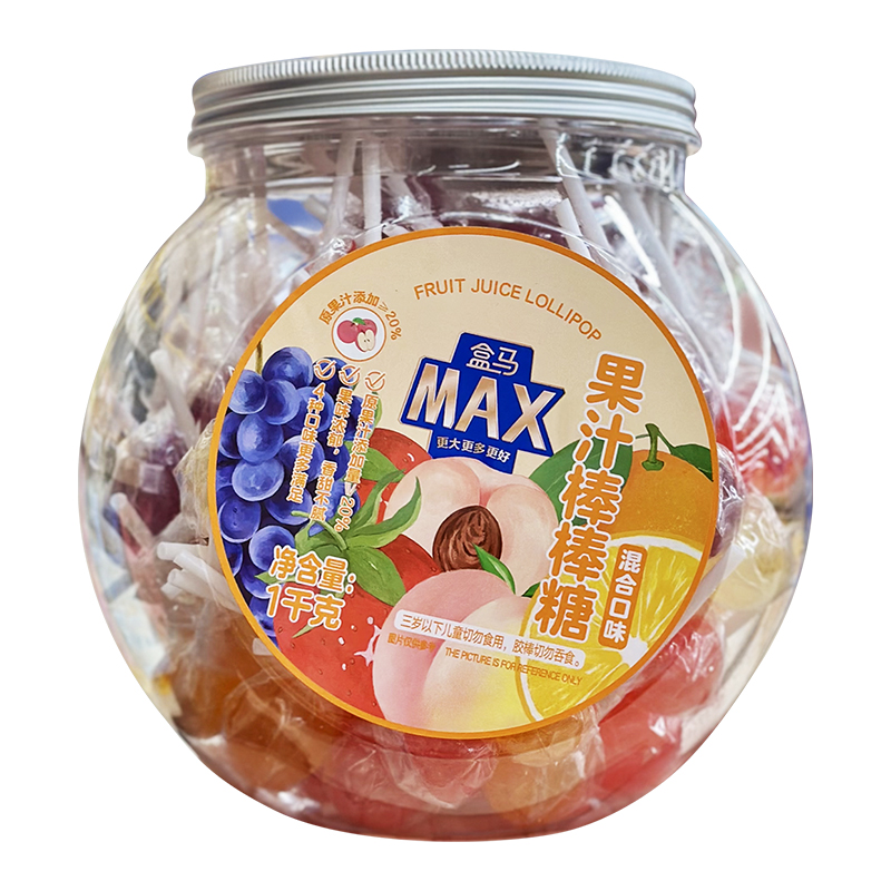 盒马代购MAX果汁棒棒糖1000g4种混合水果口味糖果儿童休闲小零食 - 图3