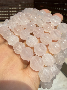 老库存天然白粉水晶南瓜珠手链 男女款水晶雕刻手串饰品礼物带裂