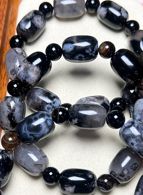 木与海天然黑樱花玛瑙桶珠手链