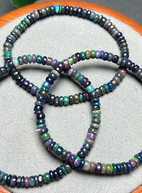 尾货一串 天然黑欧泊盘珠手链男女黑金白石水晶手串饰品礼物