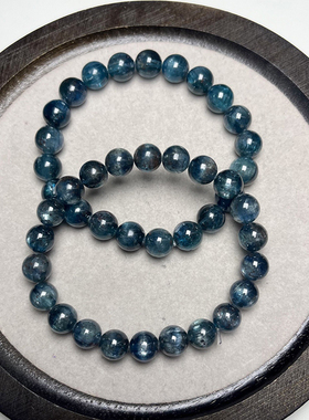 高货 天然血滴蓝晶石手链女款拉丝黑青水晶圆珠手串饰品礼物